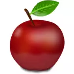 Fotorealistiska rött äpple med grönt blad vektor illustration